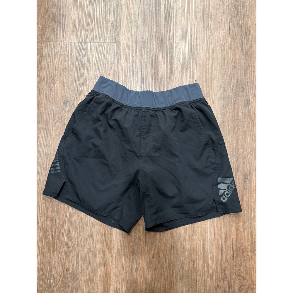 Adidas Women Black Grey Athletic Training Shorts Three Stripes Graphic Small